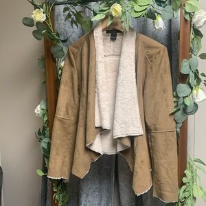 Love Stitch Faux SuedeFur Lined Drape Collar Asymmetrical Jacket Size Small
